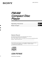 Sony CDX-F5705X Operating Instructions  (primary manual)