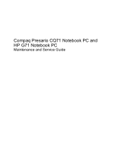Compaq Presario CQ61-200 Compaq Presario CQ71 Notebook PC and HP G71 Notebook PC - Maintenance and Service Guide