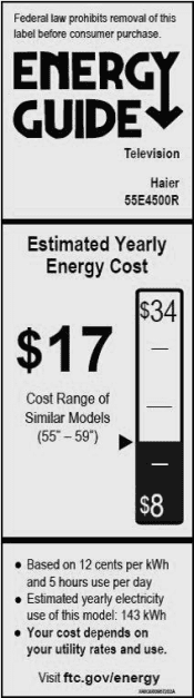 Haier 55E4500R Energy Guide