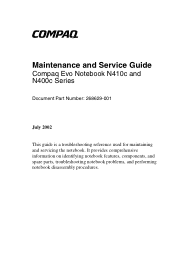HP Evo n410c Compaq Evo Notebook N410c Series and N410c Series Maintenance and Service Guide