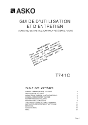 Asko T711 User manual Use & Care Guide T741 FR