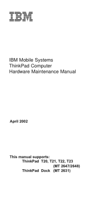 Lenovo ThinkPad T23 T20, T21, T22, T23 - Hardware Maintenance Manual (April 2002)
