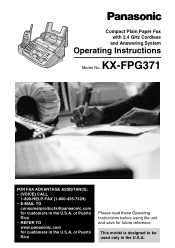 Panasonic FPG371 Operating Instructions