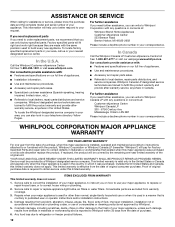 Whirlpool UXT2030ADW Warranty Information