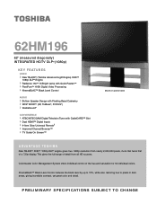 Toshiba 62HM196 Printable Spec Sheet