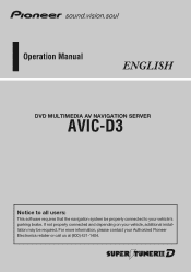 Pioneer AVIC-D3X Owner's Manual