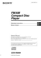 Sony CDX-R3000 Primary User Manual
