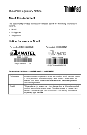 Lenovo ThinkPad Twist S230u (AP/LA) ThinkPad Regulatory Notice