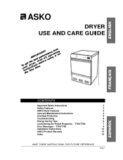 Asko T780 User manual Use & Care Guide T760-T780 (Use & Care Guide - En, Fr)