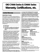 Oki C7200 C7200, C7400, C9200 & C9400 Series Warranty, Certifications, Etc.