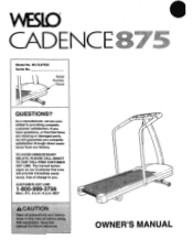 Weslo Cadence 875 Treadmill English Manual