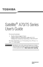 Toshiba A75 S209 Toshiba Online Users Guide for Satellite A70/A75
