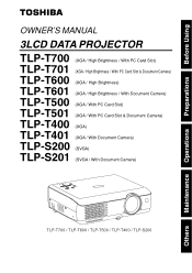 Toshiba T400 LCD Projector TLP-T400/T500/T700 Users Guide (PDF)