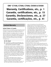 Oki C7300 Warranty, Certifications, etc.