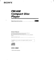 Sony CDX-C860 Primary User Manual