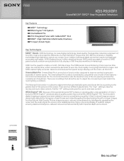 Sony KDS-R50XBR1 Marketing Specifications