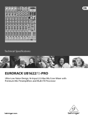 Behringer EURORACK UB1622FX-PRO Specifications Sheet
