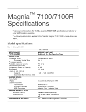 Toshiba Magnia 7100 Detailed specs for Magnia 7100