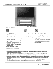 Toshiba 62HM94 Printable Spec Sheet