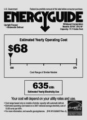 Whirlpool EV188NYWQ Energy Guide