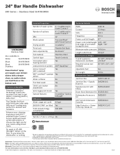 Bosch SHX78CM5N Product Specification Sheet