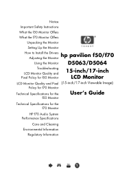 HP F1523 HP Pavilion F50, F70 LCD Monitor - (English) User Guide
