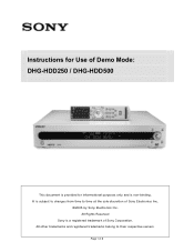 Sony DHG-HDD500 Demo Mode Instructions