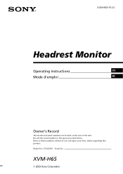Sony XVM-H65 Operating Instructions  (primary manual)