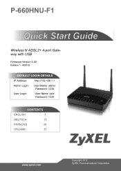 ZyXEL P-660HNU-F1 Quick Start Guide