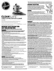 Hoover Cleanslate Plus Carpet & Upholstery with Pet Kit Product Manual English