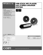 Coby MP20016 Specsheet