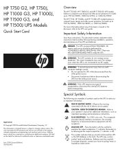 HP Pro UPS 500 240V HP T750 G2, HP T750J, HP T1000 G3, HP T1000J, HP T1500 G3, and HP T1500J UPS Models Quick Start Card