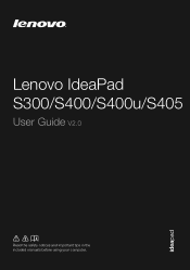 Lenovo S400 Laptop User Guide V2.0 - IdeaPad S300, S400, S405