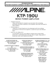 Alpine KTP-190U Owners Manual