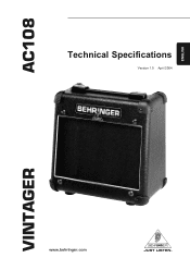 Behringer VINTAGER AC108 Specifications Sheet