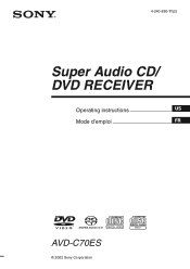 Sony AVD--C70ES Operating Instructions (AVD-C70ES Super Audio CD/DVD Receiver)