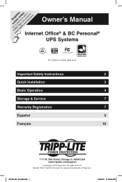 Tripp Lite BC350 Owner's Manual for InternetOffice and BCPersonal UPS 932292