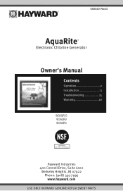 Hayward W3AQR15 AquaRite-Electronic-Chlorine-Generator-Owners-Manual-092540RevG