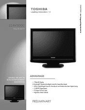 Toshiba 22AV500U Printable Spec Sheet