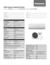 Panasonic CS-E12RKUAW E12RKUA Submittal Sheet