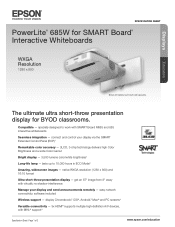 Epson PowerLite 685W for SMART Product Specifications