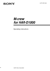 Sony HAR-D1000 M-Crew Operating Instructions