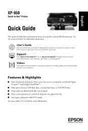 Epson XP-950 Quick Guide and Warranty