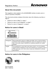 Lenovo ThinkCentre E63z (6235ANHMW wireless module) Regulatory Notice