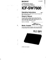 Sony ICF-SW7600 Primary User Manual