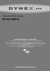 Dynex DX-32L100A13 Important Information (Spanish)