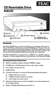 HP KN844UA#ABA HP Pavilion PC's - (English) TEAC CD-W58E CD-Rewritable Drive Information