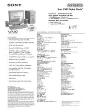 Sony PCV-R547DS Marketing Specifications