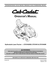 Cub Cadet LTX 1045 Lawn Tractor LTX 1042 KW Operator's Manual