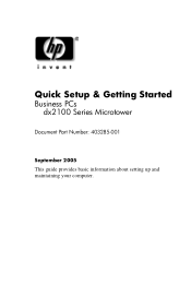 HP dx2100 Quick Setup & Getting Started Guide